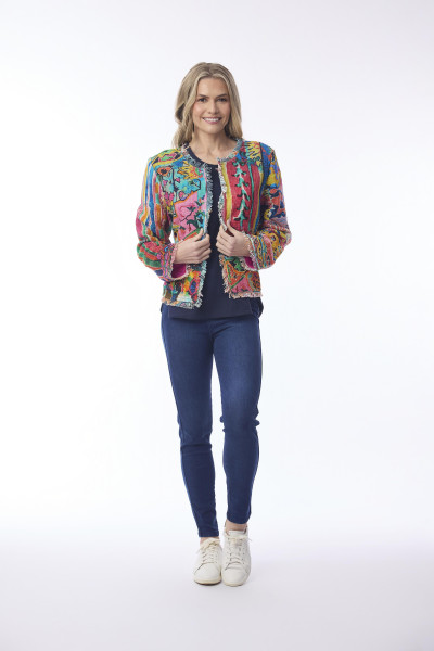 Jacket Cropped Fringed Digital Persia