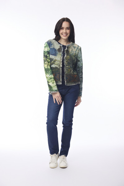 Jacket Cropped Fringed Digital Tropical Jungle
