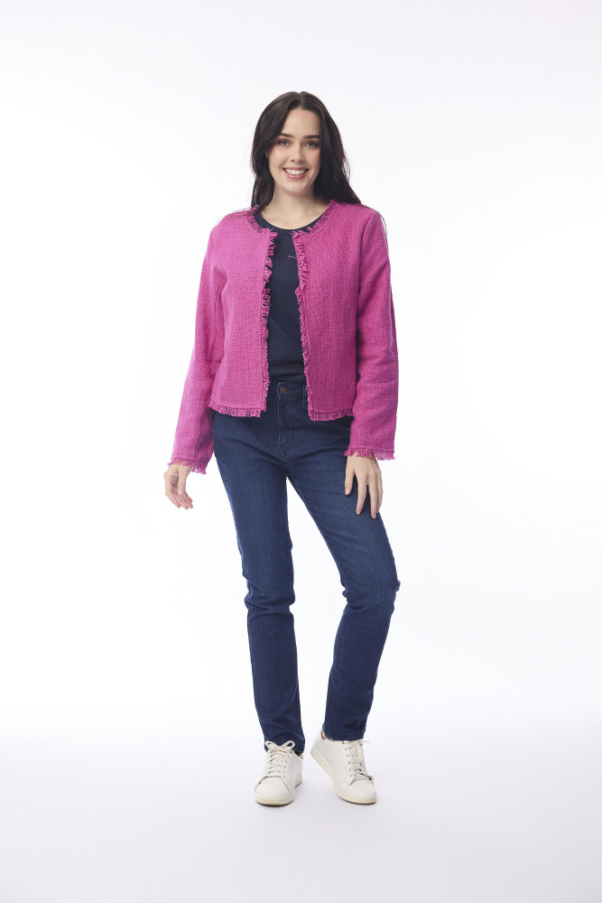 Jacket Cropped Fringed Hot Pink