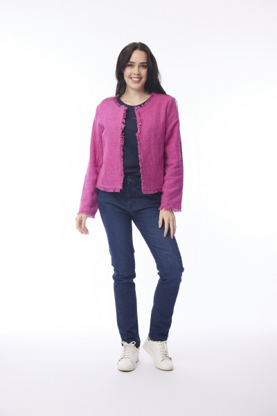 Jacket Cropped Fringed Hot Pink
