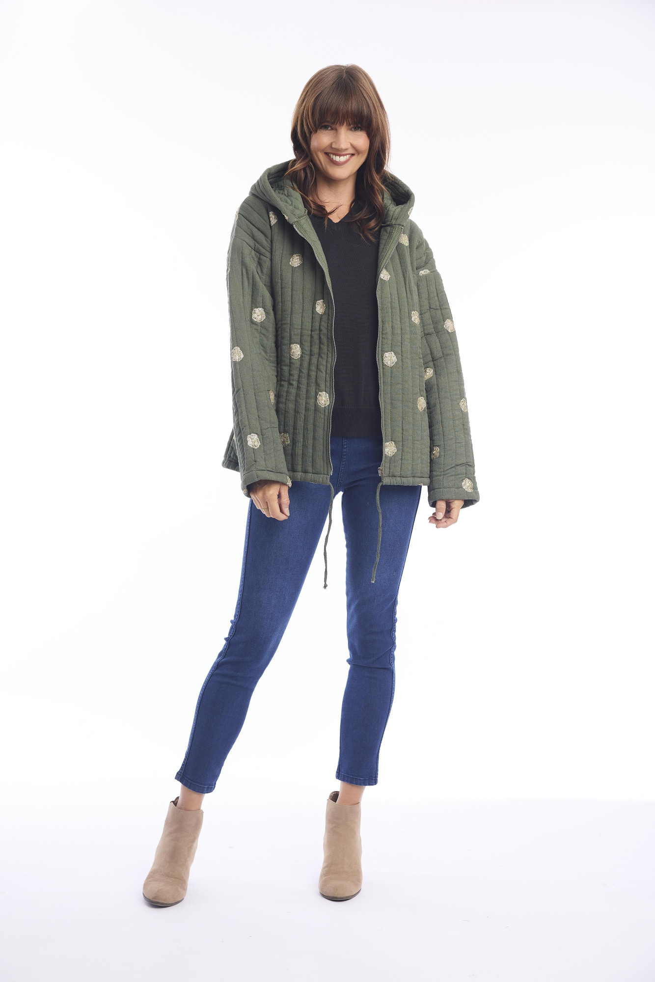 Jacket Quilted Embellished Olive
