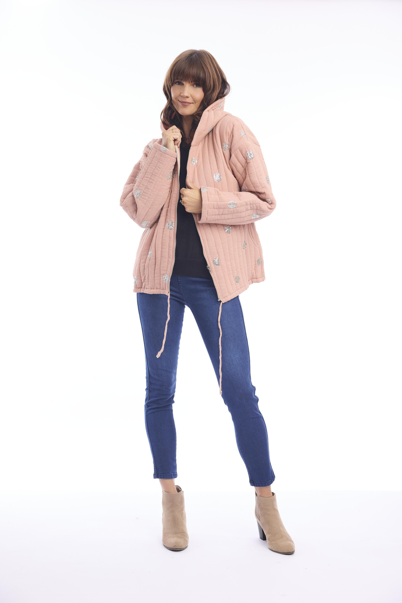 Jacket Quilted Embellished Rose Tan