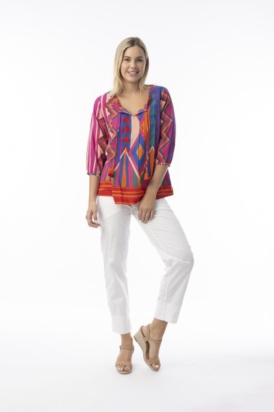 Jacuma Top Pleated Tie Print
