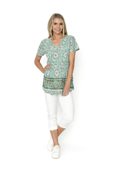 Kayla Cotton Blouse Short Sleeve Flower 4