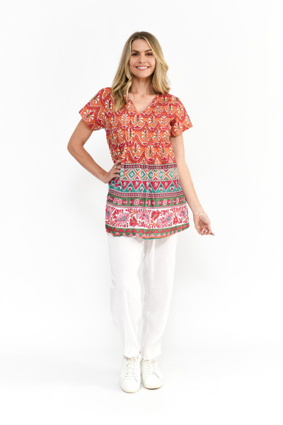 Kayla Cotton Blouse Short Sleeve Gujrat Border 1