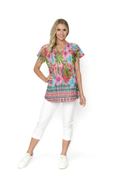 Kayla Cotton Blouse Short Sleeve Palm Parrot 1