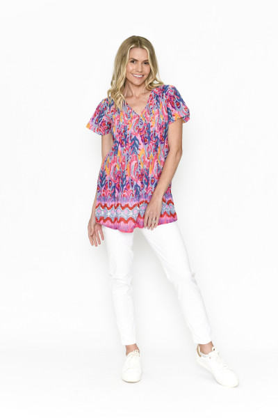 Kayla Cotton Blouse Short Sleeve Peacock 3