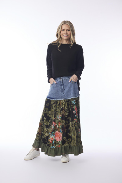 Keqioa Skirt Denim Mix Print