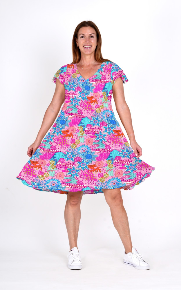 Kimberly Dress V Neck Short Sleeve FloralCollage 4