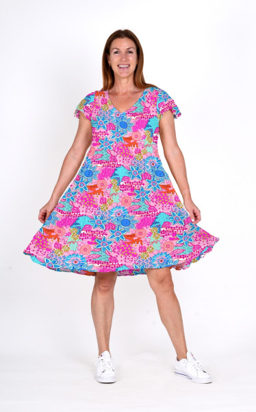 Kimberly Dress V Neck Short Sleeve FloralCollage 4