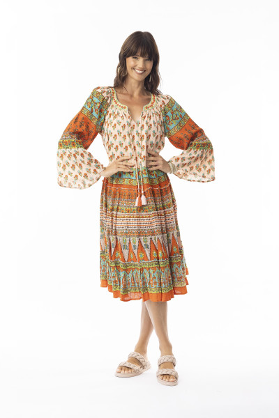 Kiran Dress Layers Frill sleeve Print