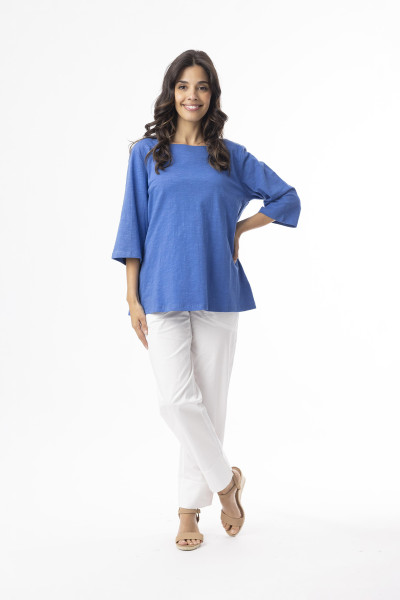 Knit Essentials TShirt Elbow Sleeve Round Neck Blue