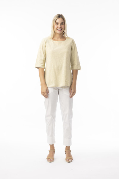 Knit Essentials TShirt Elbow Sleeve Round Neck Sand
