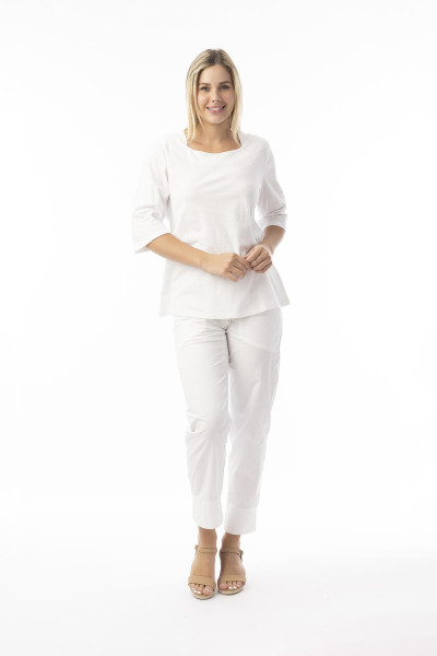 Knit Essentials TShirt Elbow Sleeve Round Neck White