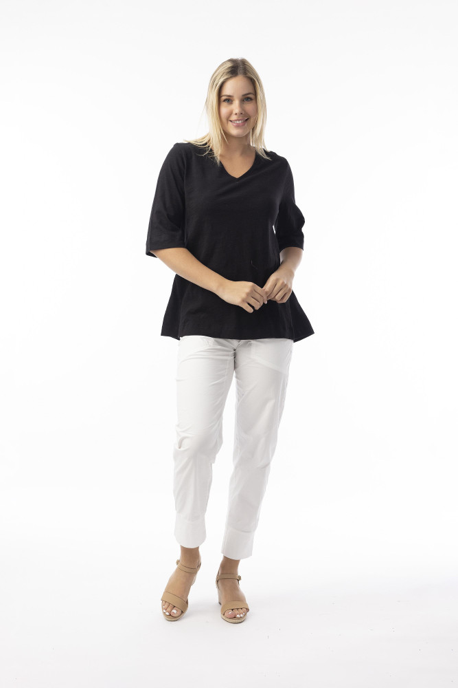 Knit Essentials TShirt Elbow Sleeve V Neck Black