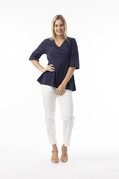 Knit Essentials TShirt Elbow Sleeve V Neck Navy