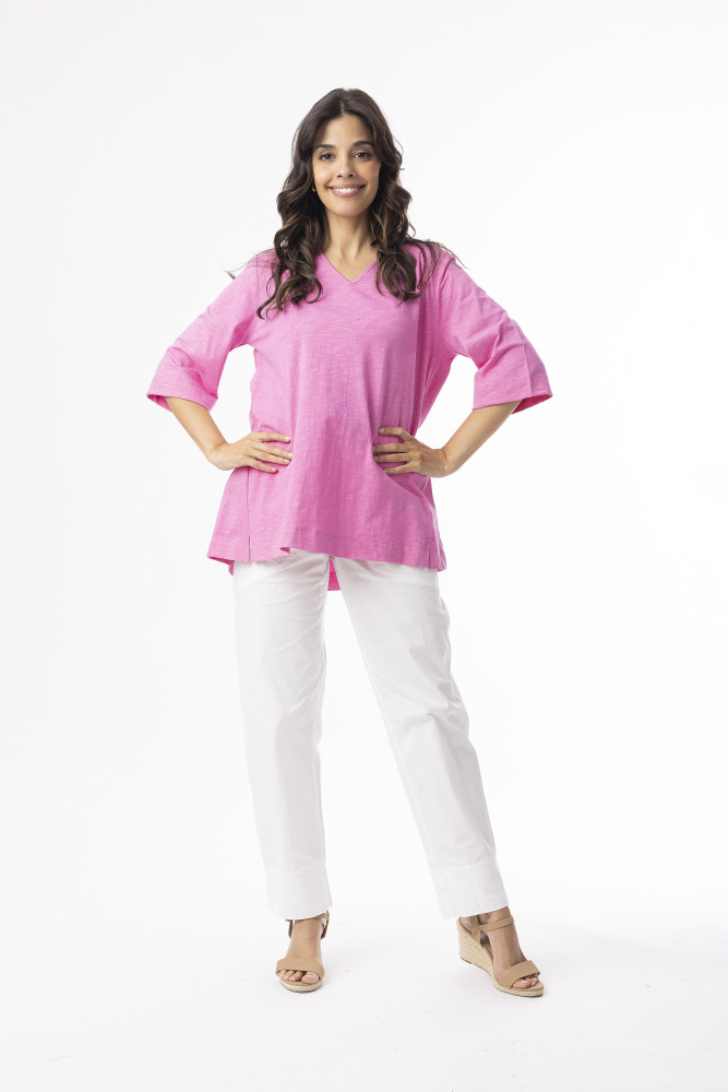 Knit Essentials TShirt Elbow Sleeve V Neck PINK