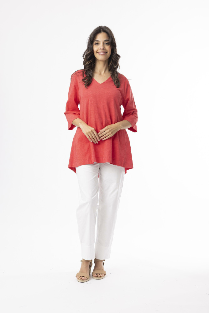 Knit Essentials TShirt Elbow Sleeve V Neck Red