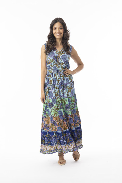 Las Cuevas Dress Maxi Shirred Waist Print