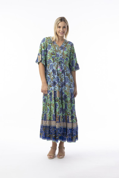 Las Cuevas Dress Maxi Tie Waist Print