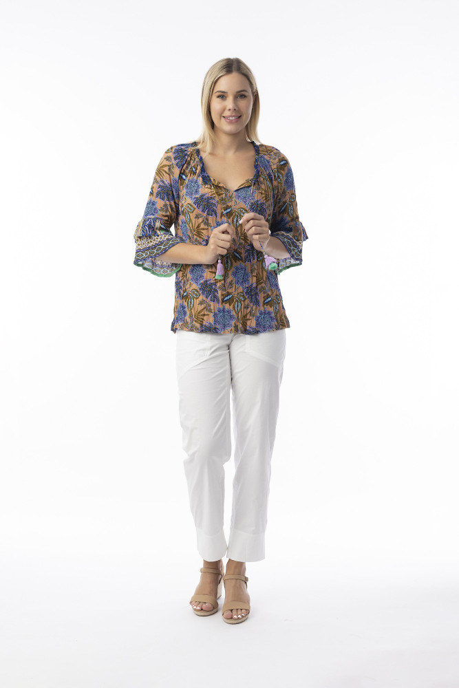Las Cuevas Top Frill Sleeve Print