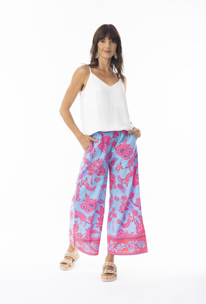 Lidia Pant (Turq base/Pink Print) Print
