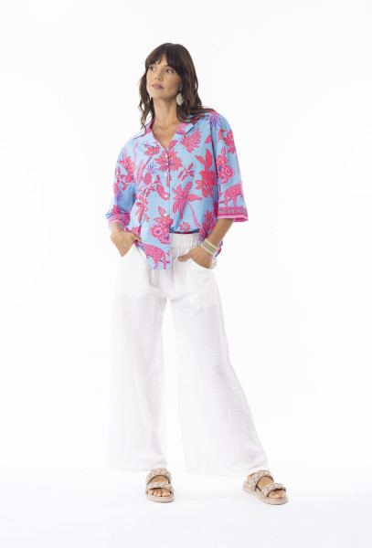 Lidia Shirt (Turq base/Pink print) Print