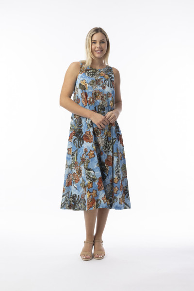 Lima Blue Dress Maxi round Neck Blue