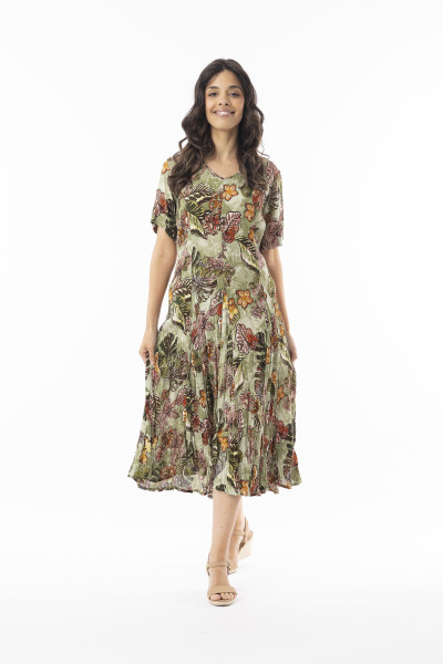 Lima Olive Dress Godet Short Sleeve OLIVE