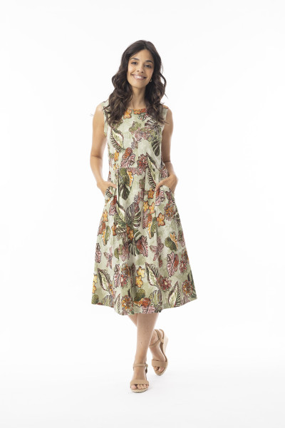 Lima Olive Dress Pleated Sleeveless OLIVE