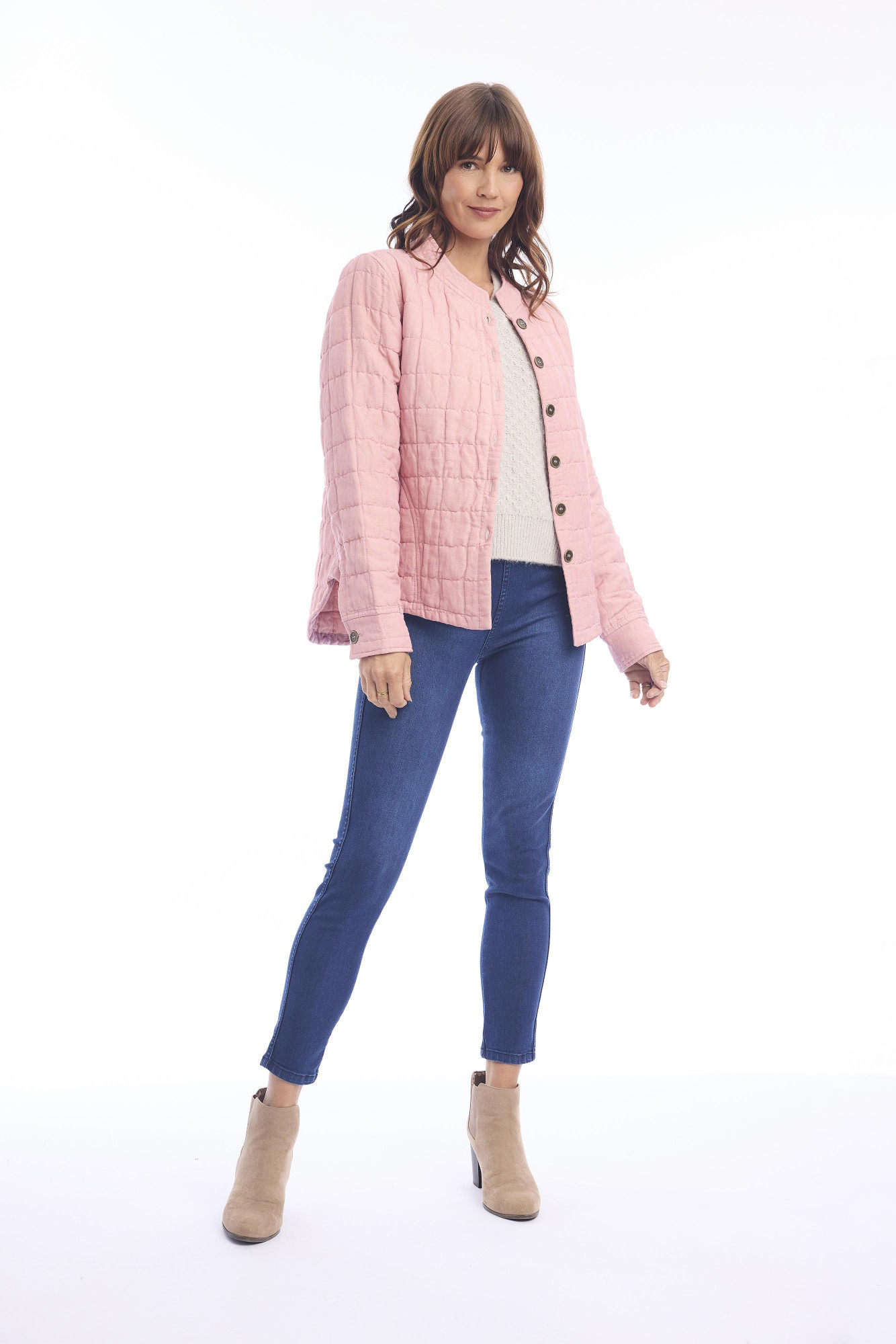 Linen Coat Quilted Rose Tan