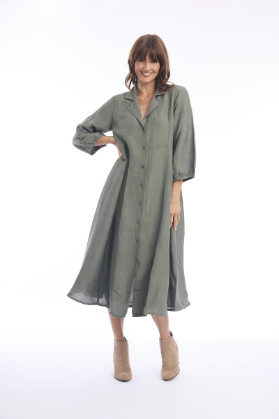 Linen Dress Collar Military