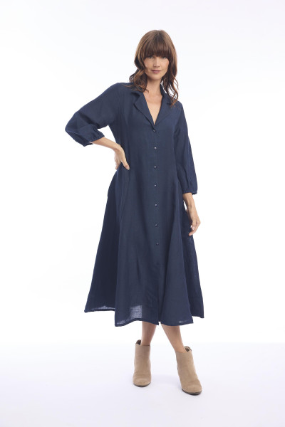 Linen Dress Collar Navy