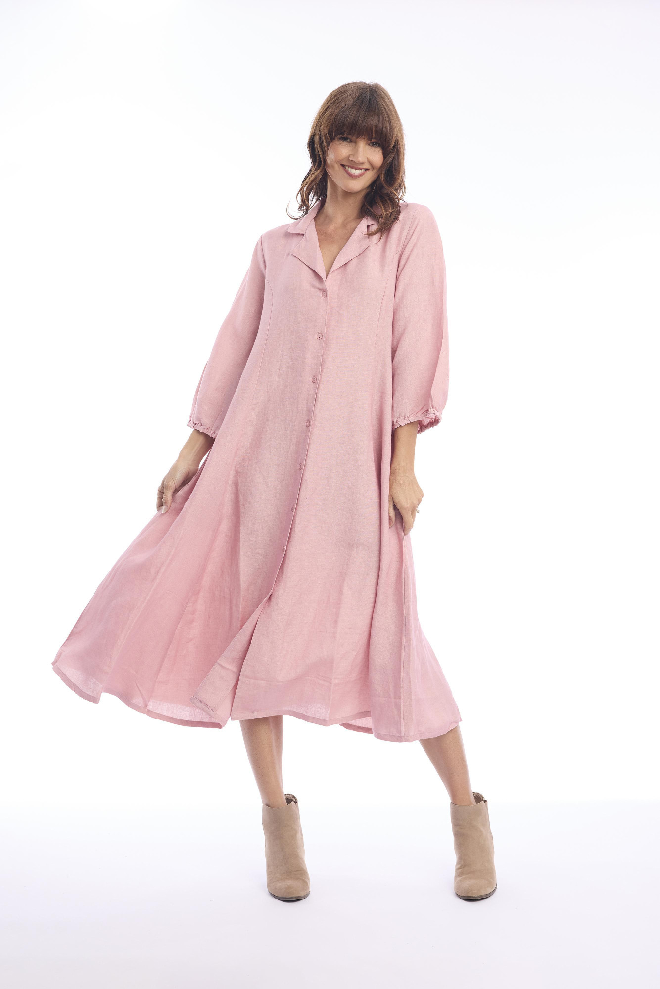 Linen Dress Collar Rose Tan