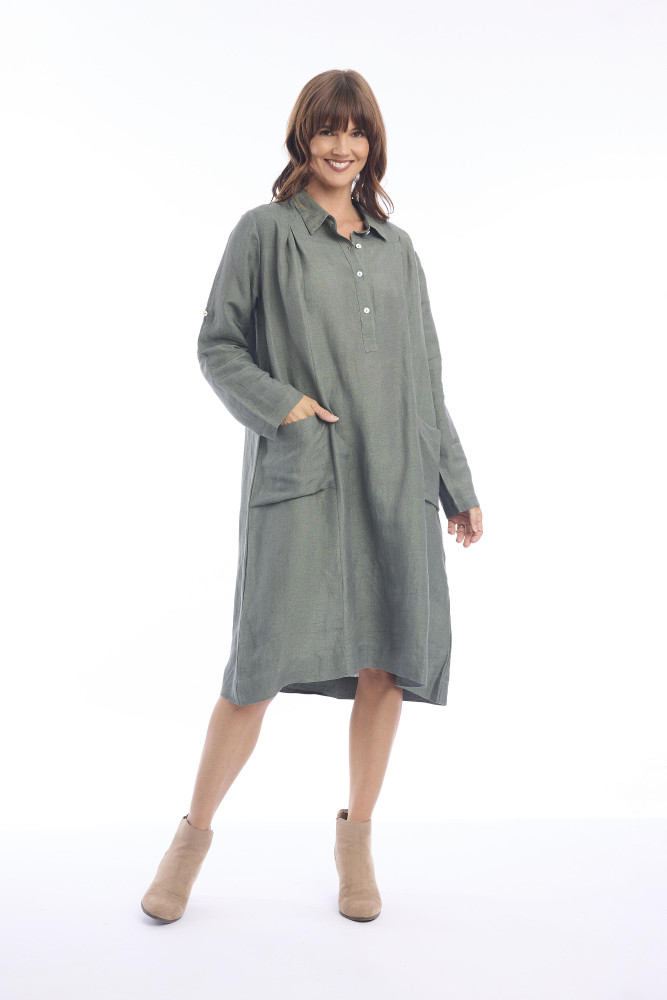 Linen Dress Placket Military