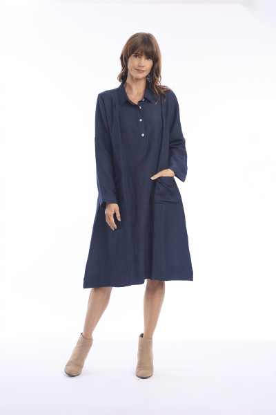 Linen Dress Placket Navy