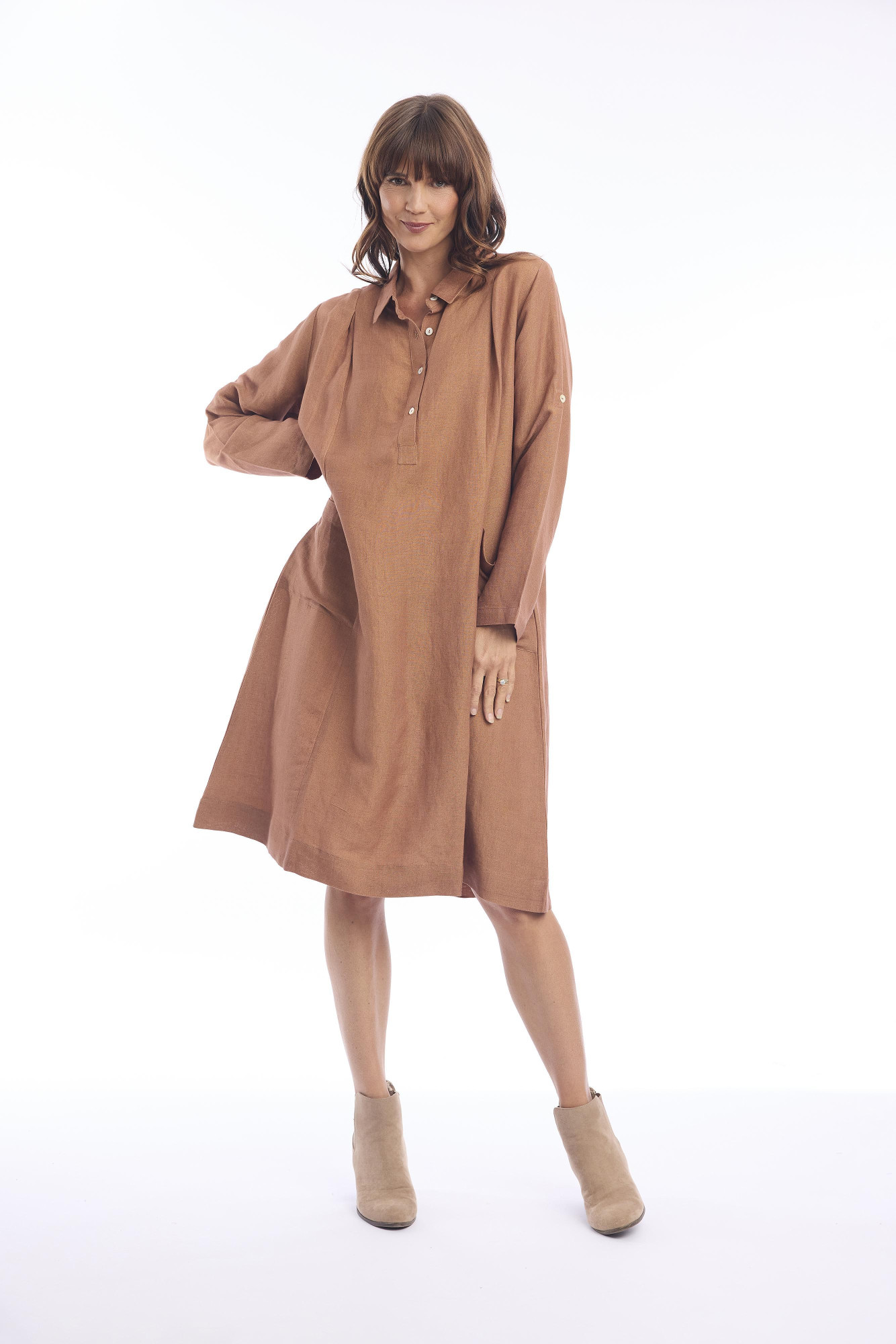 Linen Dress Placket Pumpkin Spice