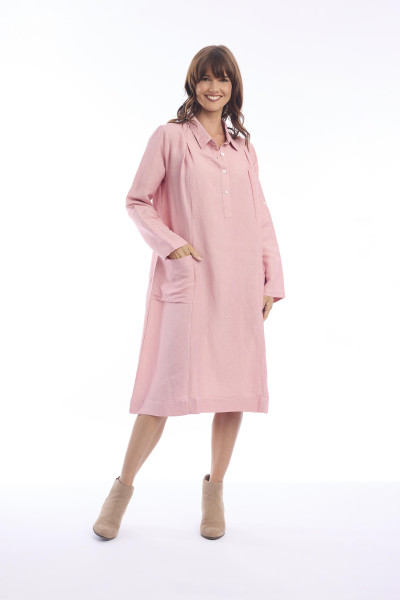 Linen Dress Placket Rose Tan