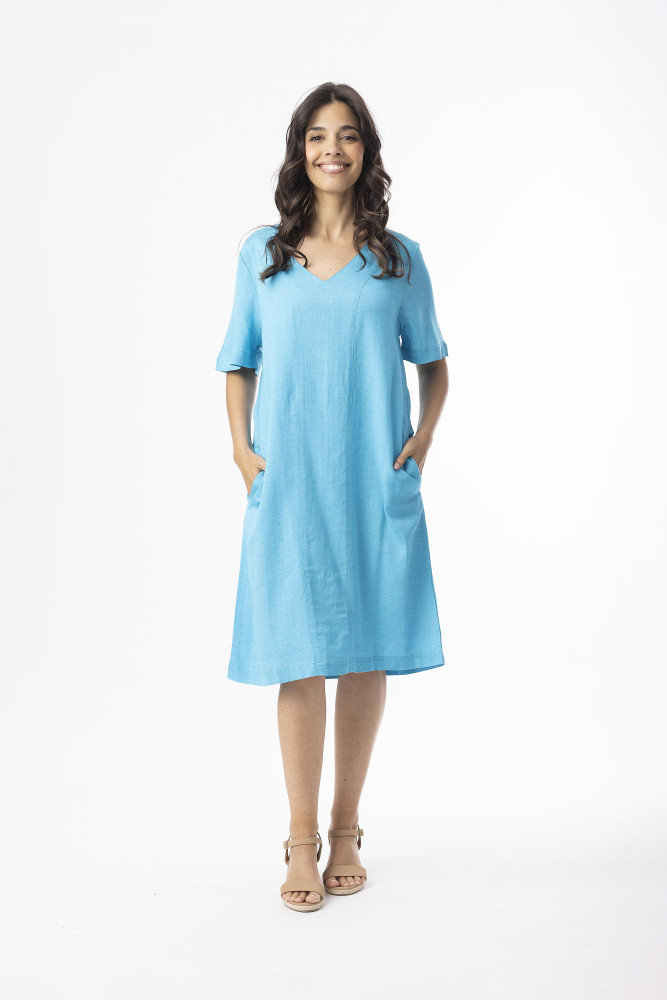 Linen Essentials Dress Shift Aqua