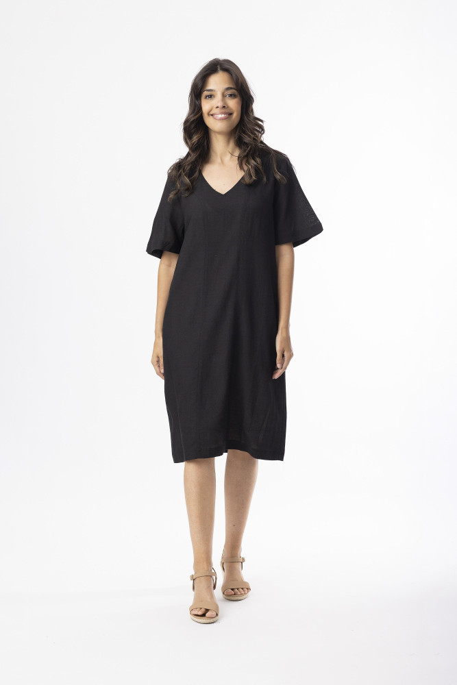 Linen Essentials Dress Shift Black
