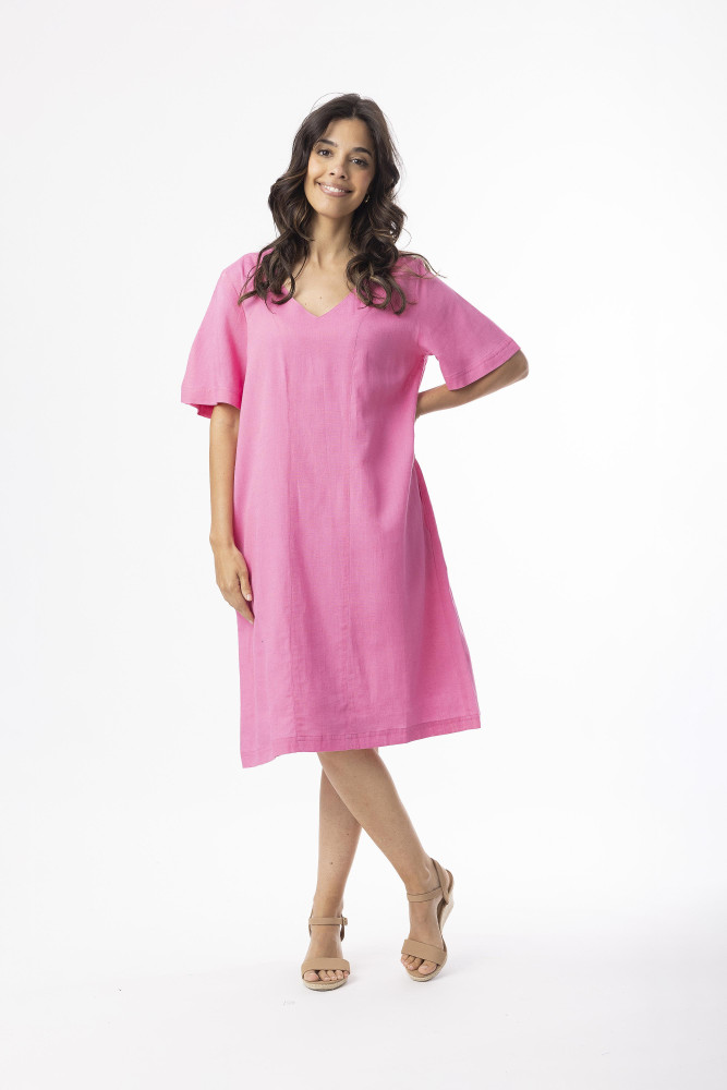 Linen Essentials Dress Shift Hot Pink