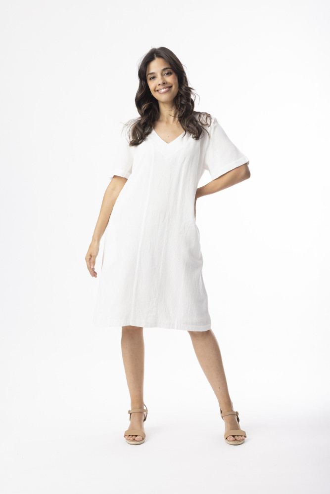 Linen Essentials Dress Shift White