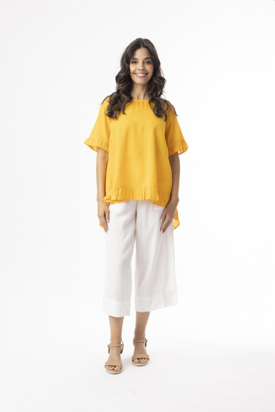 Linen Essentials Top Frill Kumquat