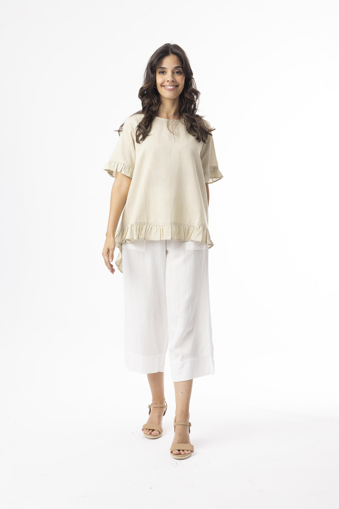 Linen Essentials Top Frill Sand