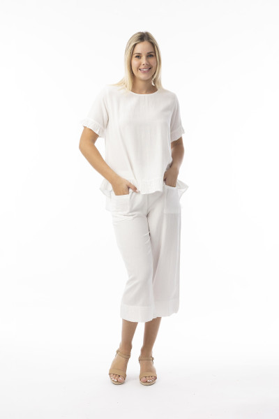 Linen Essentials Top Frill White