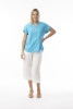 Linen Essentials Top Vneck Aqua