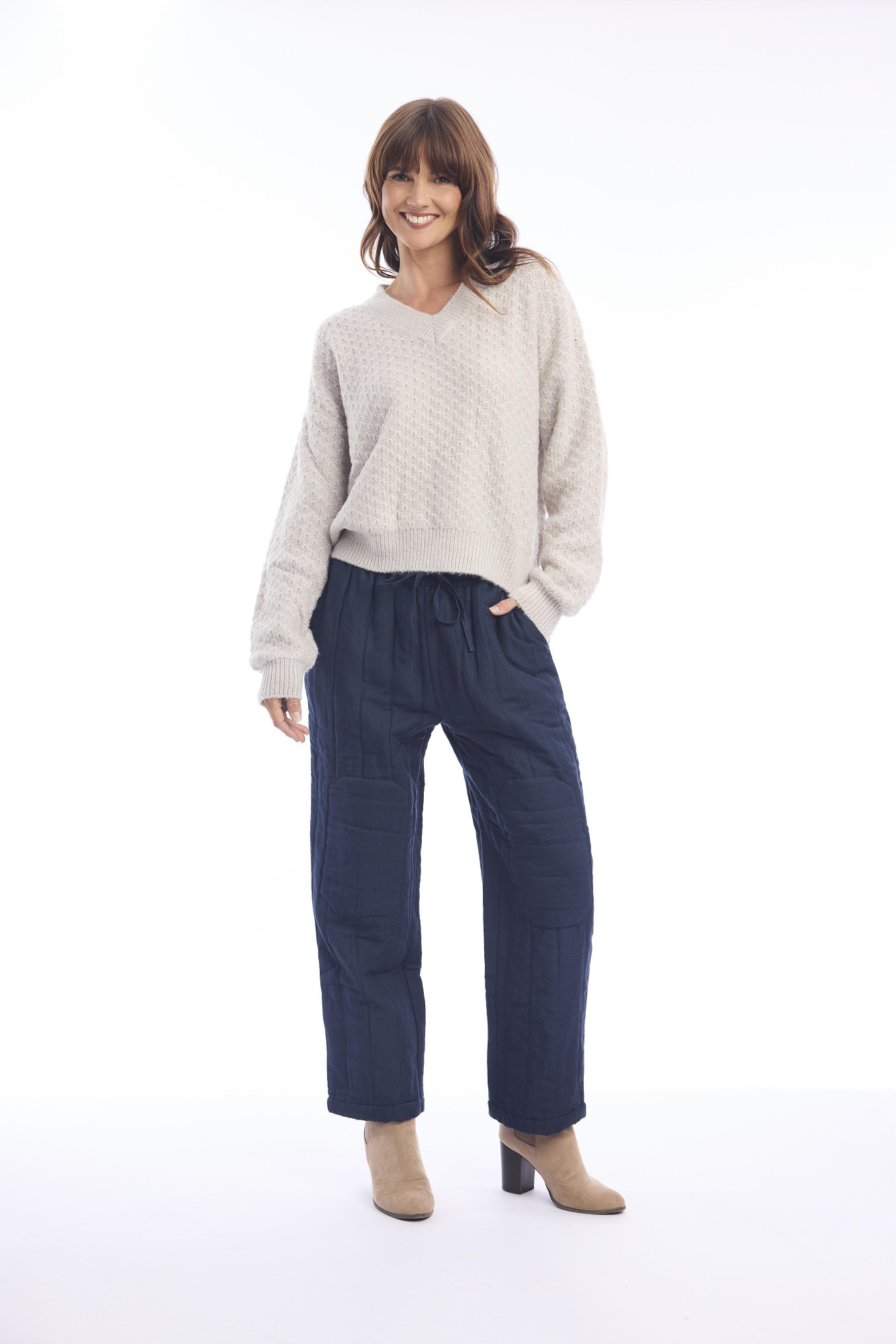 Linen Pant Quilted Navy
