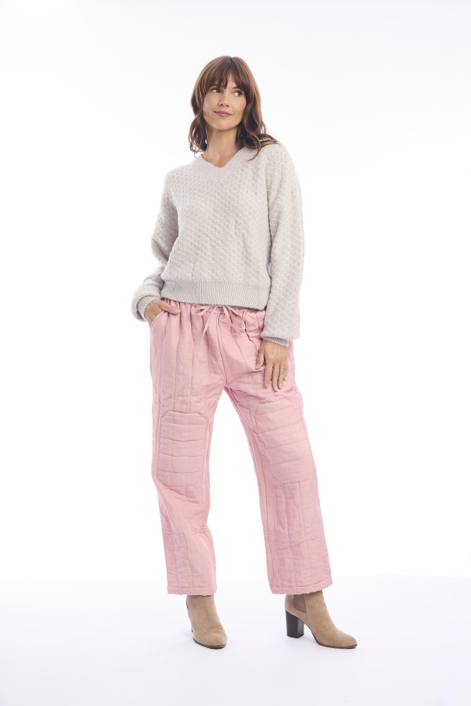 Linen Pant Quilted Rose Tan