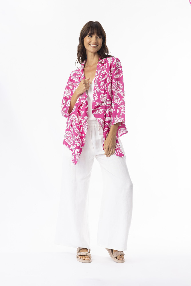 Linen Print Pink Wrap Jacket PINK