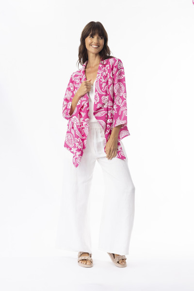 Linen Print Pink Wrap Jacket PINK